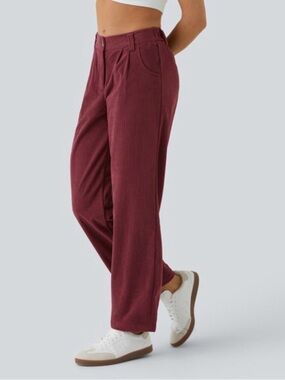 HALARA Mid Rise Zipper Pocket Corduroy Casual Pants